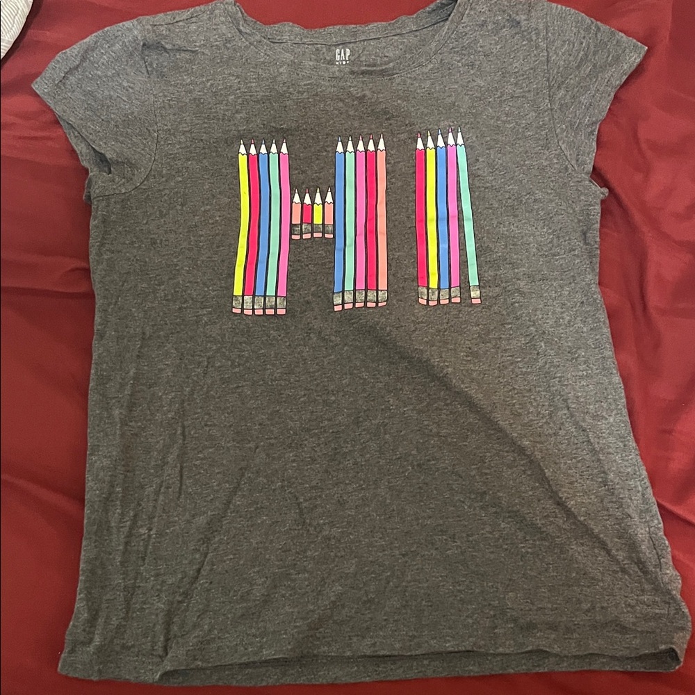 GAP Kids Gray Tee with Colorful Pencil Graphic